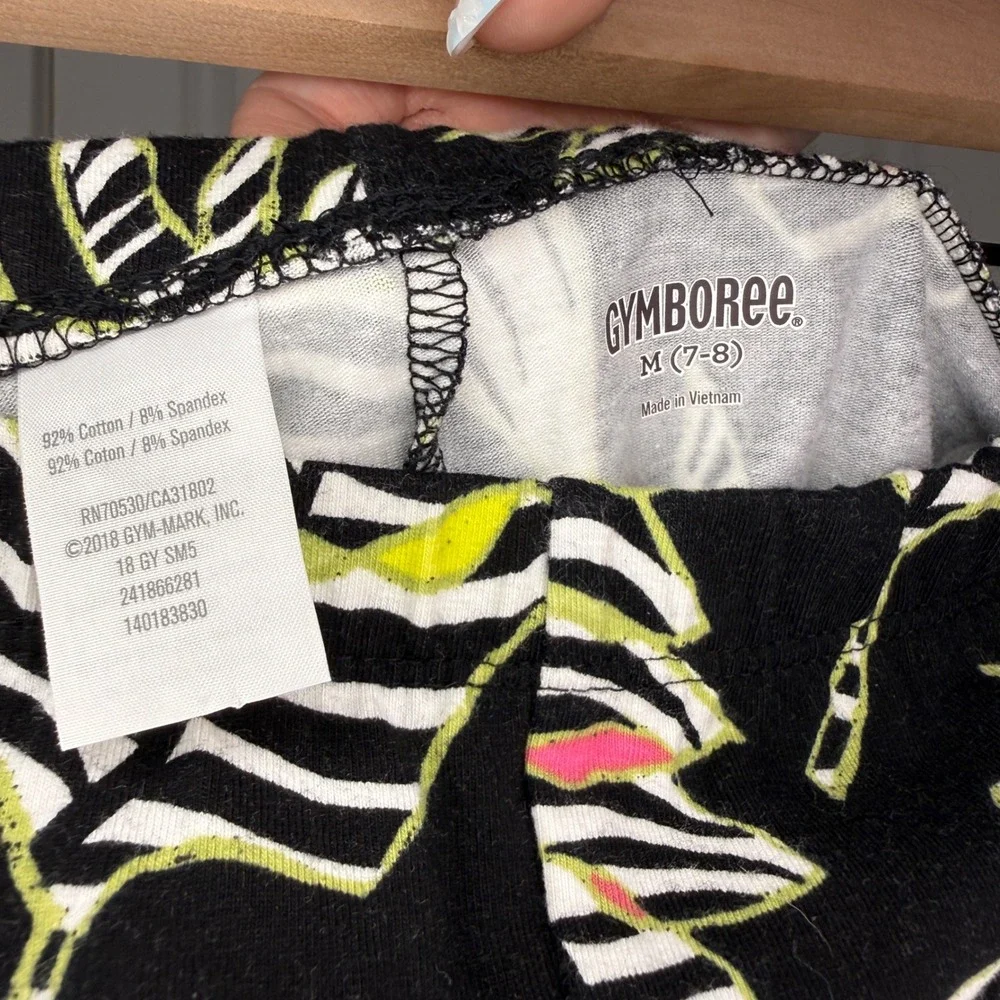 Gymboree Girls Tropical Leaf Zebra Print Capri Leggings Black‎ Size 7/8